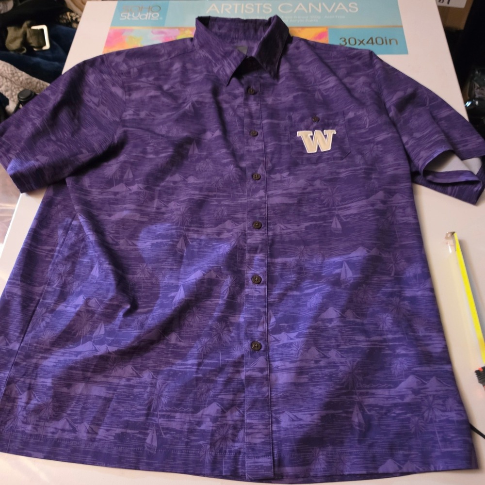 Colosseum Washington Huskies Mens XXL Purple Tropical Button Down Shirt W Logo